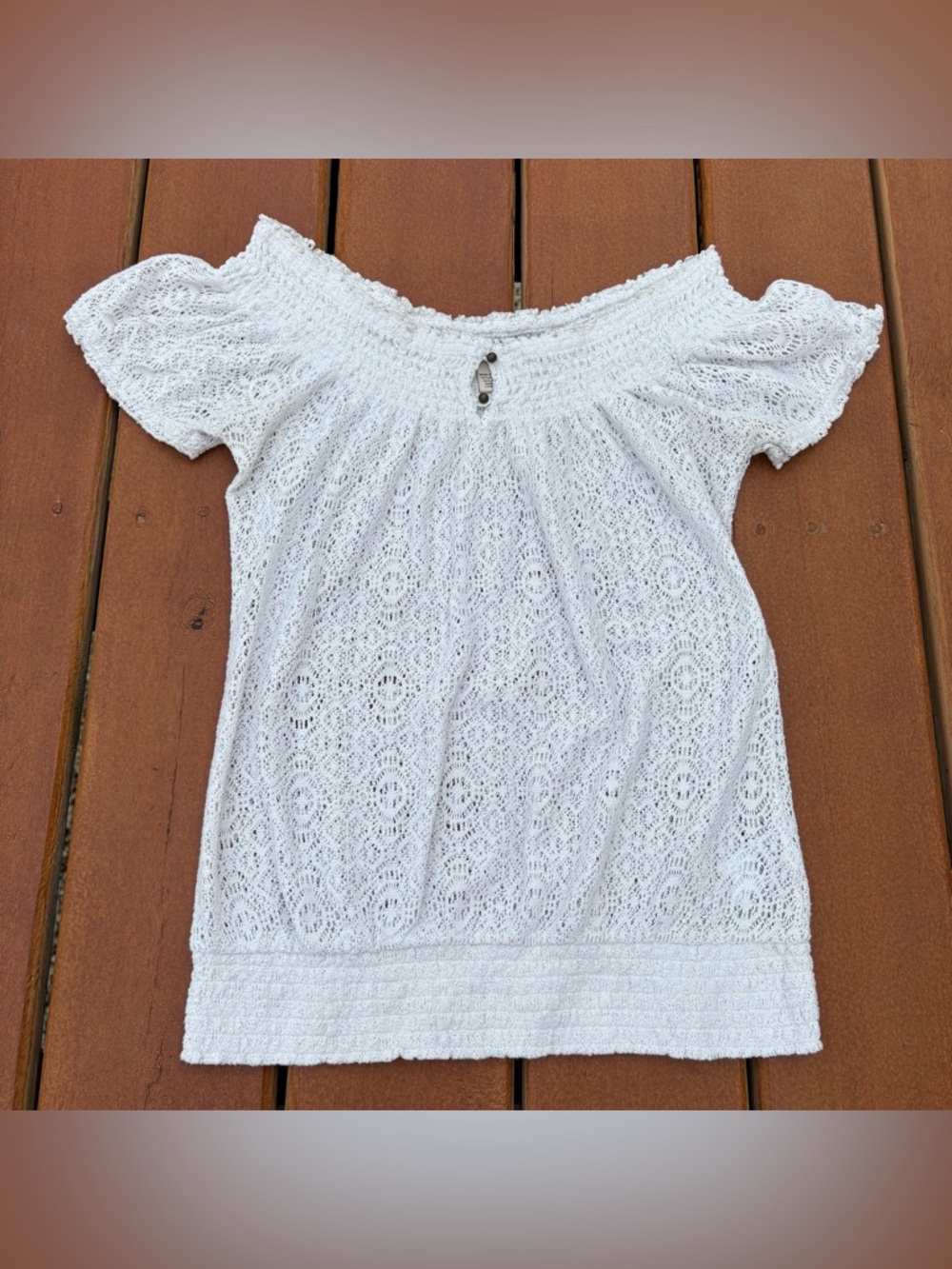 Lucky Brand Ivory Lace boho short sleeve top